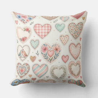 Coussin décoratif motif petits cœurs pastel クッション