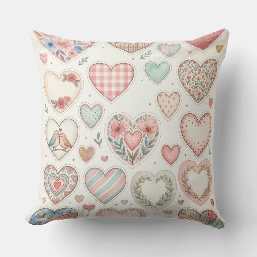 Coussin décoratif motif petits cœurs pastel クッション (正面)