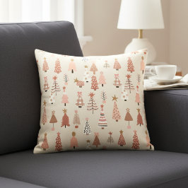 Coussin décoratif Sapins de Noël Rose Scandinave アクセントクッション