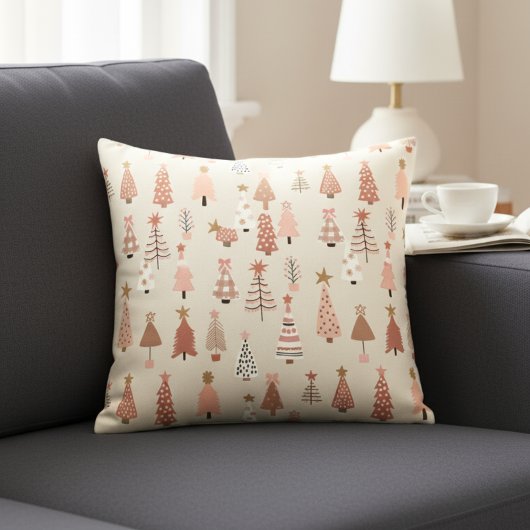Coussin décoratif Sapins de Noël Rose Scandinave アクセントクッション