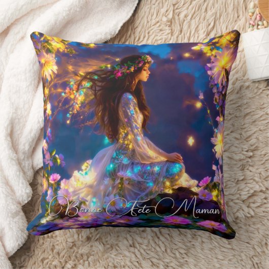 Coussin Déesse Intérieure fleurs brune クッション (ブランケット)