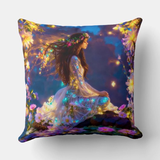 Coussin Déesse Intérieure fleurs brune クッション (裏面)