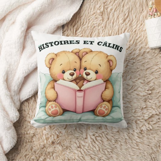 Coussin Doux avec Deux Oursons Lisant Ensemble –  クッション (ブランケット)