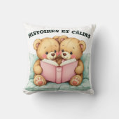 Coussin Doux avec Deux Oursons Lisant Ensemble –  クッション (正面)