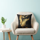Coussin Élégant Chat Noir et Feuille d'Or Texturée クッション (椅子)