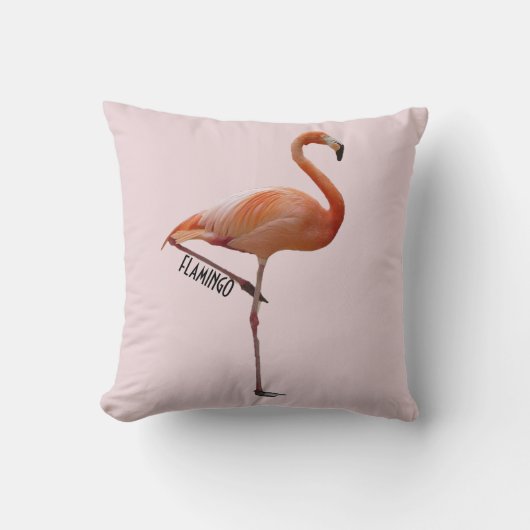 coussin flamant rose sur fond rose poudré クッション (正面)