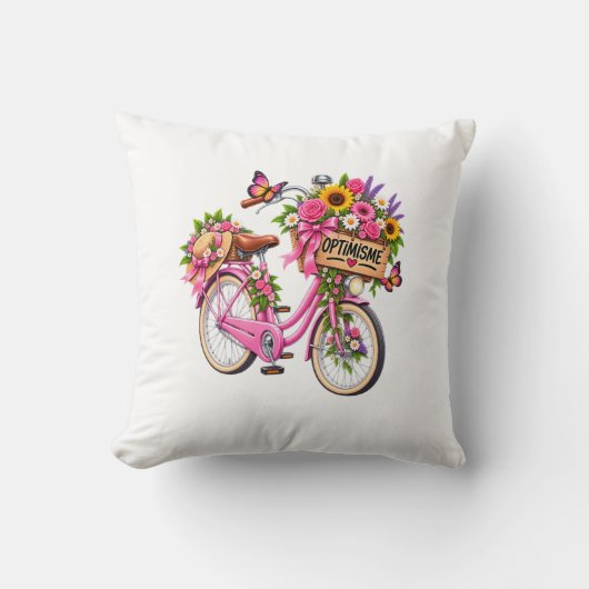 Coussin Floral « Optimisme » – Vélo Rose Fleuri et クッション (正面)