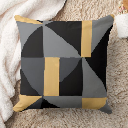 Coussin Géométrie Noir et Or | Style Artisanal クッション (ブランケット)