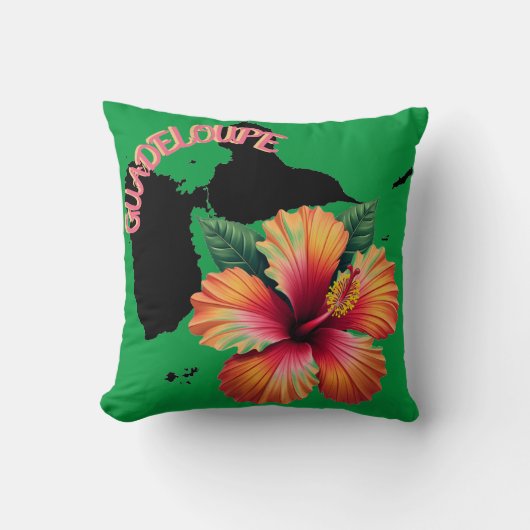 Coussin Guadeloupe Carte & Hibiscus | Pillow クッション (正面)