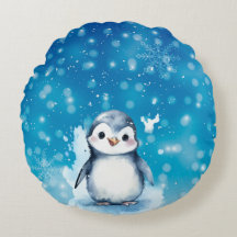 Coussin Hivernal avec Pingouin sous la Neige