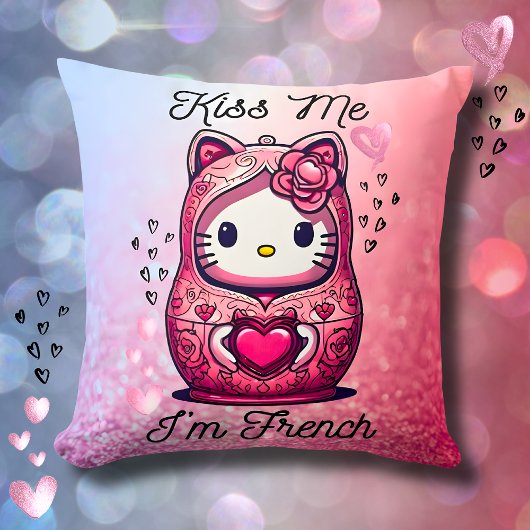 Coussin Kitty doll Kiss me I’m French pink glitter クッション