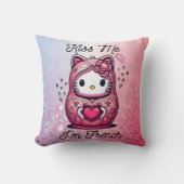 Coussin Kitty doll Kiss me I’m French pink glitter クッション (正面)