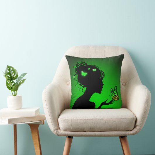 Coussin La femme papillons verts クッション (椅子)