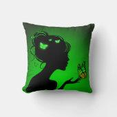 Coussin La femme papillons verts クッション (正面)