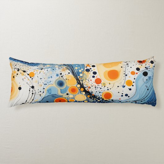 Coussin long Abstrait Vagues Bleu et Orange ボディピロー (正面)