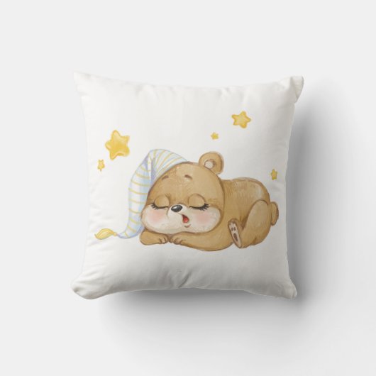 Coussin Ourson Endormi – Douceur & Rêves Étoilés クッション (正面)
