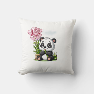 Coussin Panda Kawaii avec Bambou et Ballons Cœur R クッション