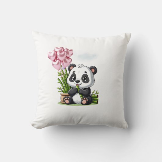 Coussin Panda Kawaii avec Bambou et Ballons Cœur R クッション (正面)