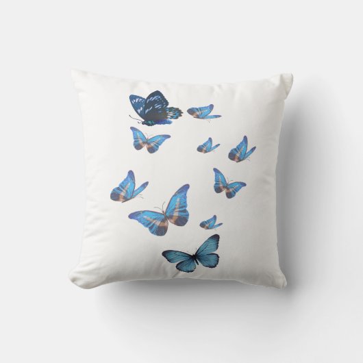 Coussin Papillons Bleus Élégants | Design Bohème e クッション (正面)