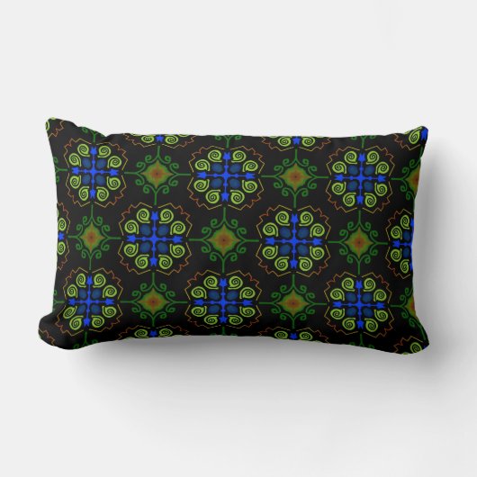 Coussin rectangle Jimette Design vert bleu noir ランバークッション (正面)