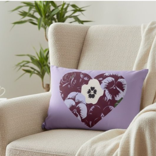 Coussin Rectangulaire Cœur de Violettes アクセントクッション