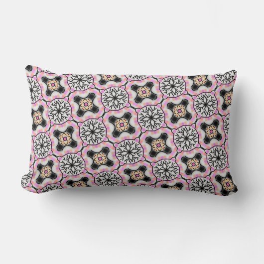 Coussin rectangulaire déco de rose, blanc et noir ランバークッション (正面)