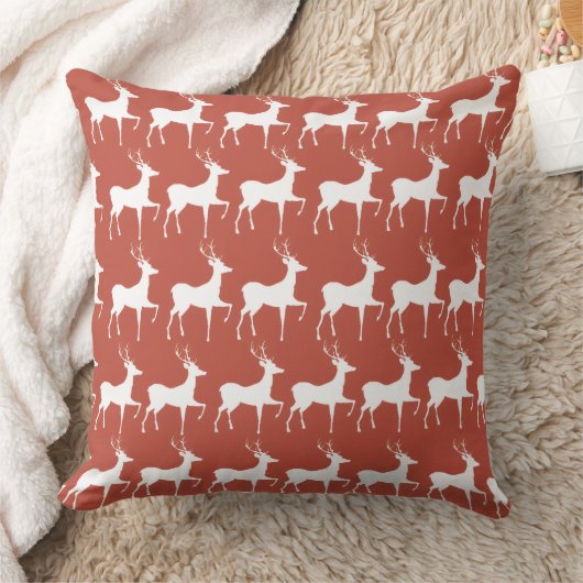 Coussin Red Reindeer Pattern Square Christmas Thro クッション (ブランケット)