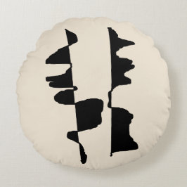 Coussin Rond Abstrait Dual Face - Écru Noir ラウンドクッション