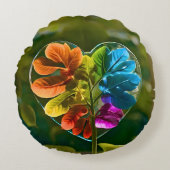 Coussin rond cœur feuille arc-en-ciel nature ラウンドクッション (正面)