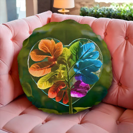 Coussin rond cœur feuille arc-en-ciel nature ラウンドクッション