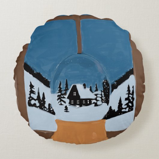 Coussin Rond Décoratif Hivernal - Boule à Neige ラウンドクッション (正面)