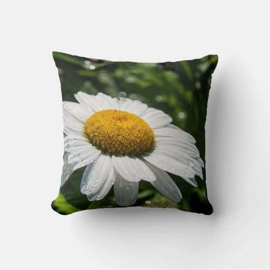 Coussin une marguerite, goutte d'eau, font vert クッション (正面)
