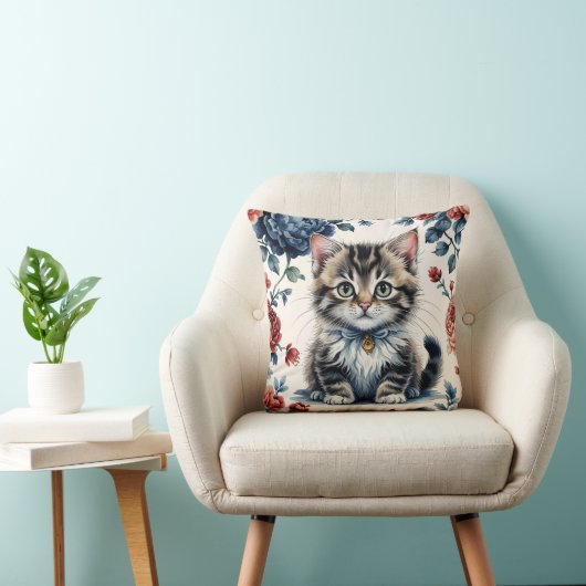 Coussin Vintage Chaton et Fleurs クッション (椅子)