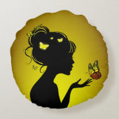 Coussins Ronds La femme papillons jaunes ラウンドクッション (裏面)