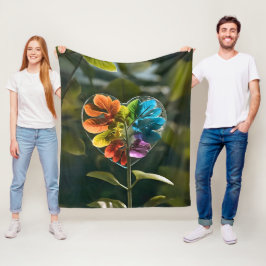 Couverture polaire cœur feuille arc-en-ciel nature フリースブランケット