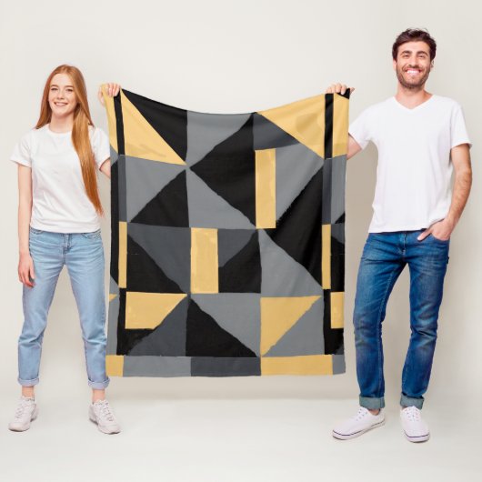 Couverture Polaire Géométrie Noir, gris et or フリースブランケット (インサイチュ)