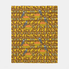 Couverture Polaire Hibou et Citrouilles d'Automne フリースブランケット