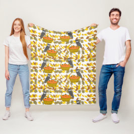 Couverture Polaire Hiboux et Citrouilles d'Automne フリースブランケット