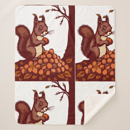 🐿️ Couverture Sherpa Écureuil d'Automne et Forêt シェルパブランケット (正面)