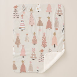 Couverture Sherpa Sapins de Noël Rose Scandinave シェルパブランケット