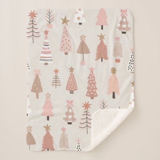 Couverture Sherpa Sapins de Noël Rose Scandinave シェルパブランケット (正面)