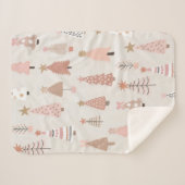 Couverture Sherpa Sapins de Noël Rose Scandinave シェルパブランケット (正面(横))