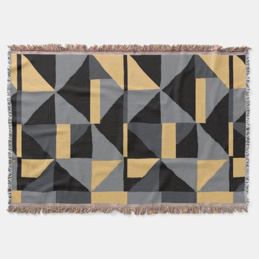 Couverture Tissée Géométrie Noir, gris et or スローブランケット (正面)