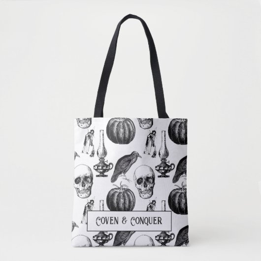 Coven and Conquer Witch Halloween Tote Bag トートバッグ (正面)