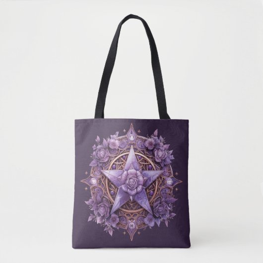 Coven Essentials Tote Bag – Purple Pentacle Design トートバッグ (正面)