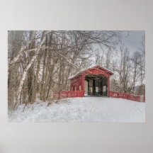 Covered Bridge Red Snow写真