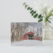 Covered Bridge Red Snow写真 ポストカード (スタンド正面)