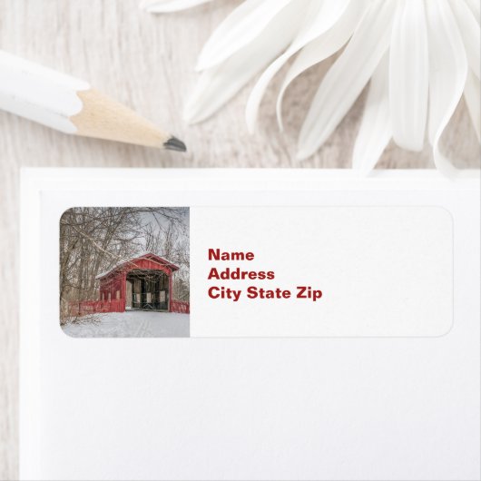 Covered Bridge Red Snow写真 ラベル (インサイチュ)