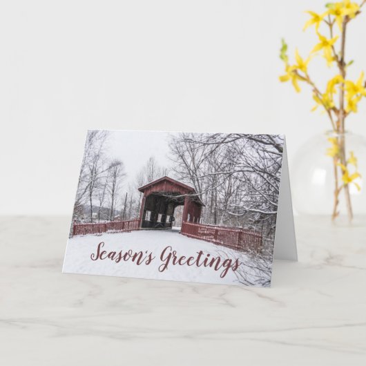 Covered Bridge Season's Greetings Christmas Card カード (黄色い花)