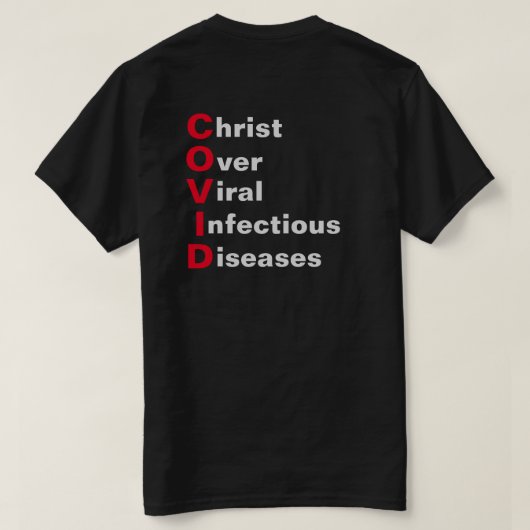 COVIDのTシャツの上のキリスト Tシャツ (デザイン裏面)